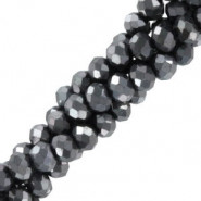 Top Glas Facett Glasschliffperlen 3x2mm rondellen - Black silver-pearl shine coating